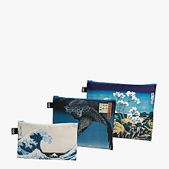 Set de tres bolsitas de tela con obras de arte estampadas