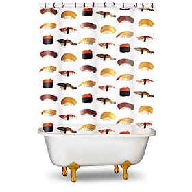 ¿Te gusta la comida japonesa? ¿Por qué no incorporarla a tu vida como si tal cosa? La cortina del baño es un buen comienzo. Con esta cortina de vinilo transparente con dibujos de sushi te senti...