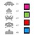 Hay 4 marcianos de 4 colores diferentes (azul, verde, rojo y rosa) y un misil rojo