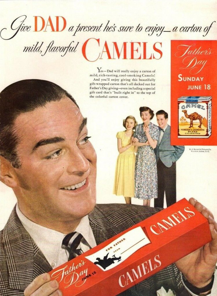 Anuncio de tabaco de los años cincuenta como regalo para el Día del Padre