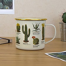 Taza de metal esmaltada con dibujos botánicos de cactus