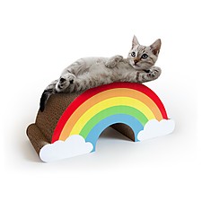 Rascador de cartón para gatos con forma de arcoíris