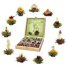 Set de regalo con 12 flores de té en caja de madera