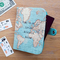 Funda para pasaporte con estampado de mapamundi retro