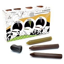 Cajita con 3 lápices de condimentos para rallar: trufa negra, albahaca y boletus