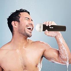 Dispensador de gel de ducha en forma de micrófono