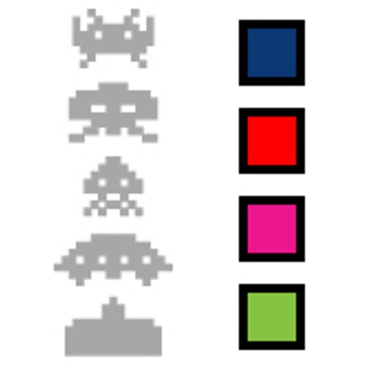 Hay 4 marcianos de cada estilo, en  4 colores diferentes