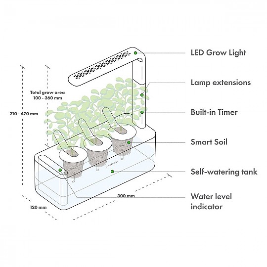 Sistema de cultivo inteligente con autorriego, tres lámparas LED y cápsulas de semillas