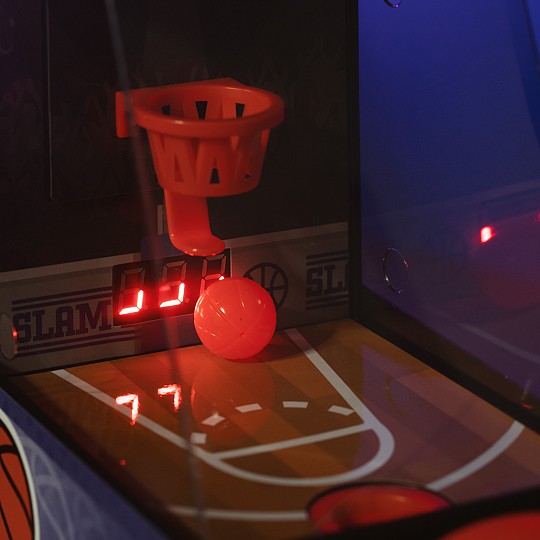 Versión en miniatura de las maquinas recreativas de baloncesto 