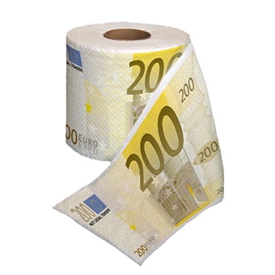 Papel higiénico decorado con billetes de 200 euros.