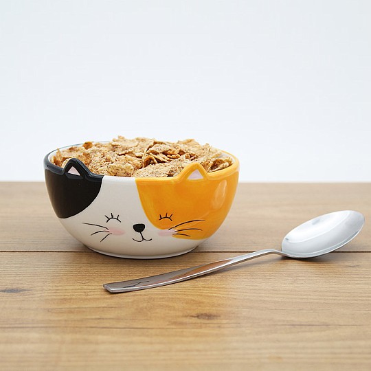 Tazón de desayuno en forma de gatita calicó