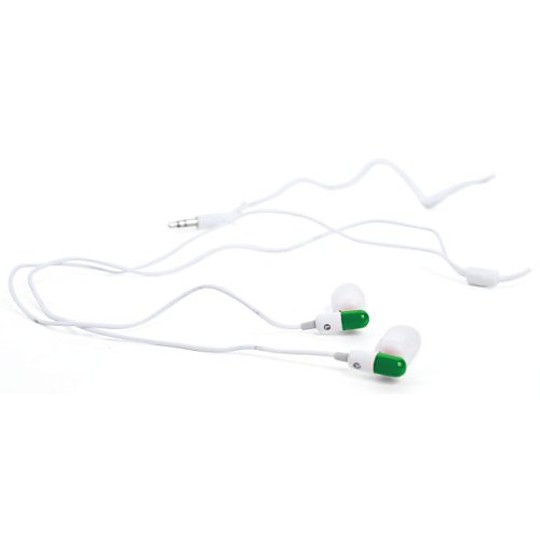 Los auriculares con la cápsula en verde