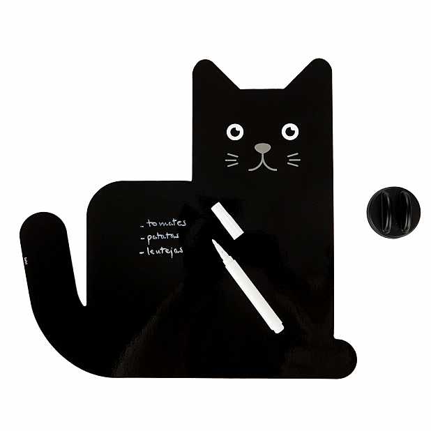 Pizarra nevera magnética gatito negro. Curiosite