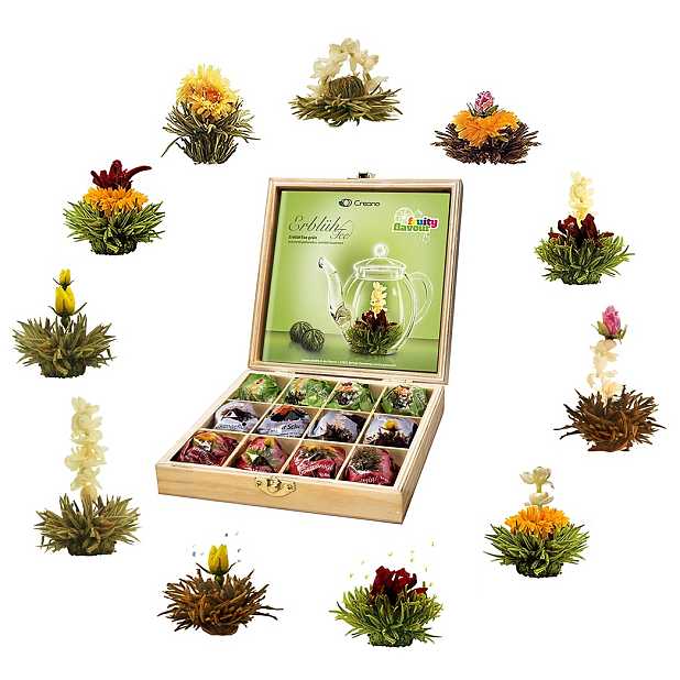 Nevada Ejercicio mañanero Lujo Set de regalo con 12 flores de té en caja de madera. Curiosite