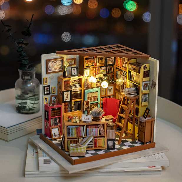 Maqueta de librería en miniatura para construir uno mismo. Curiosite