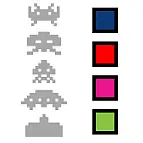 Hay 4 marcianos de cada estilo, en  4 colores diferentes