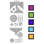 El paquete incluye 18 pegatinas variadas de 5 colores: morado, verde, azul brillante, azul cielo y naranja