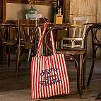 Tote bag de rayas con mensaje Siesta y después fiesta