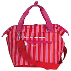 Diseño de rayas rosadas y rojas con el mensaje “Better late than hungry”