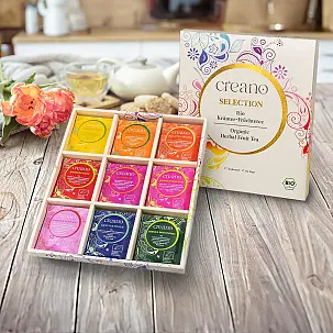 Caja de regalo con 27 bolsitas de té orgánico de hierbas y frutas