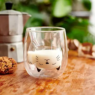 Glasito vaso de café de doble pared gato de la suerte