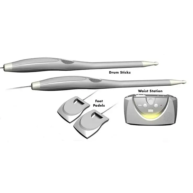 El paquete incluye: 2 pedales, 2 baquetas y 1 altavoz