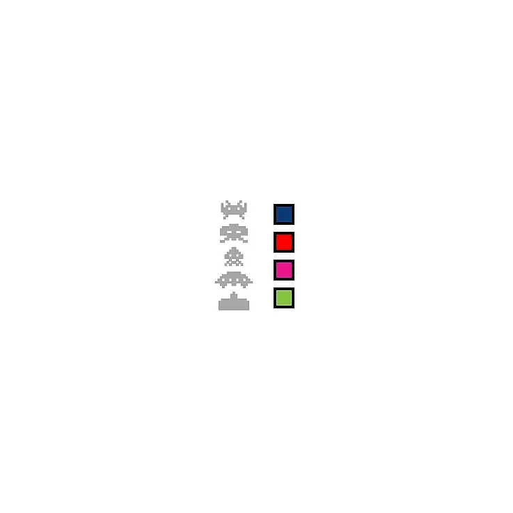 Hay 4 marcianos de cada estilo, en  4 colores diferentes