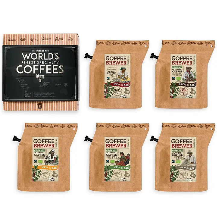 Vienen en bolsitas reutilizables que sirven para preparar el café dentro de ellas vertiendo agua caliente