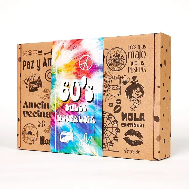 Embalado en una bonita caja ilustrada con temática retro