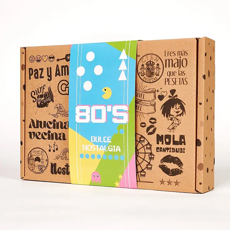 Embalado en una bonita caja ilustrada con temática retro