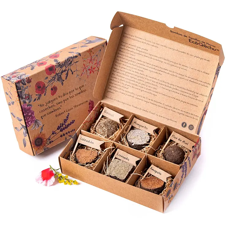 Semillas de amapola, girasol, flor de miel, caléndula, lavanda y margarita
