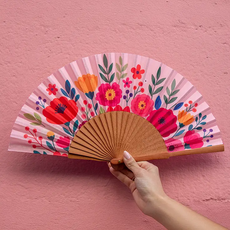 Abanico original con estampado de flores silvestres