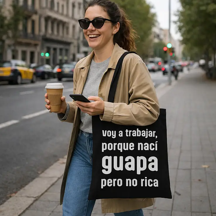 Tote bag Voy a trabajar, porque nací guapa, pero no rica