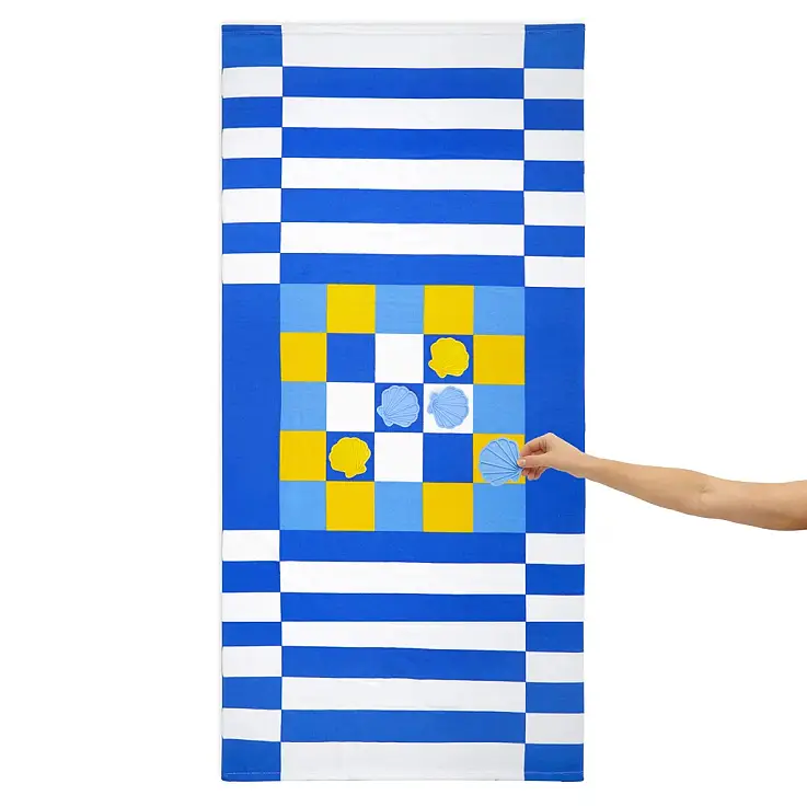 Toalla de playa original de juego Tic-Tac-Toe azul