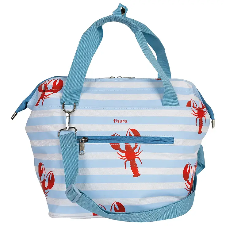 Diseño de rayas azules y blancas con estampado de langostas