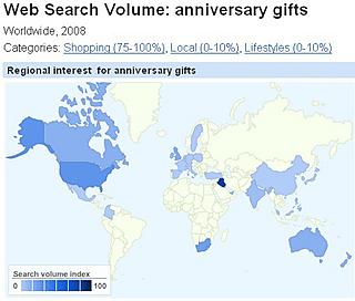 Regional interest for "anniversay gifts" in 2008