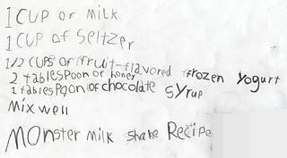 "Monster Milk Shake" recipe inside a cookbook